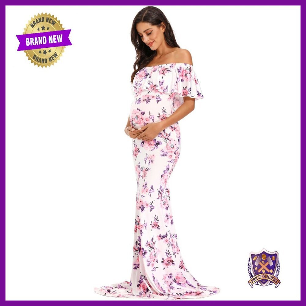 Off Shoulder Maternity Maxi Dress Ruffles Slim Fit Photography Gown